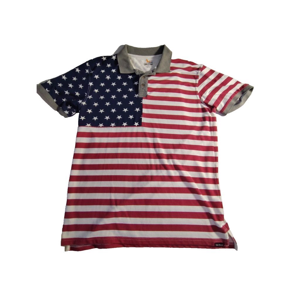 Field & Stream‎ Men's LG American Flag Short Sleeve Polo Shirt Size Large
